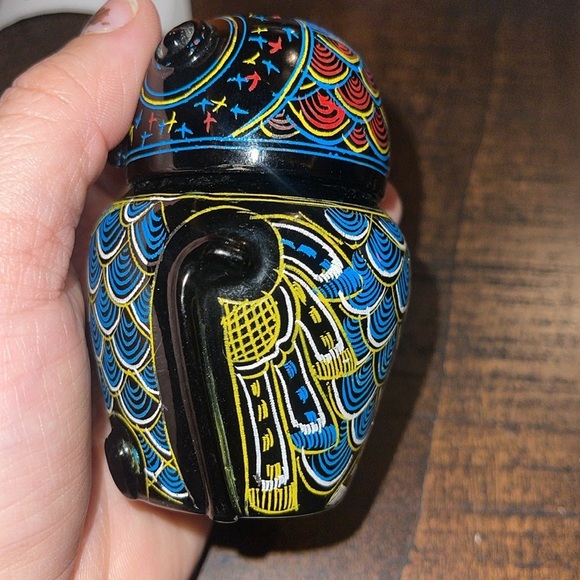 Vintage 5" Burmese Owl Lacquer Decorated Canister Box Container Burma Myanmar - Picture 4 of 9